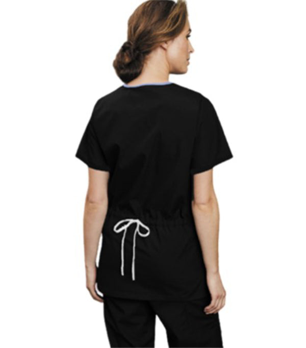 Microfiber Women Mock Wrap Scrub Set - 5 Pockets (3 Pockets Top with 2 Pockets Boot Cut Pant), Half Sleeves
