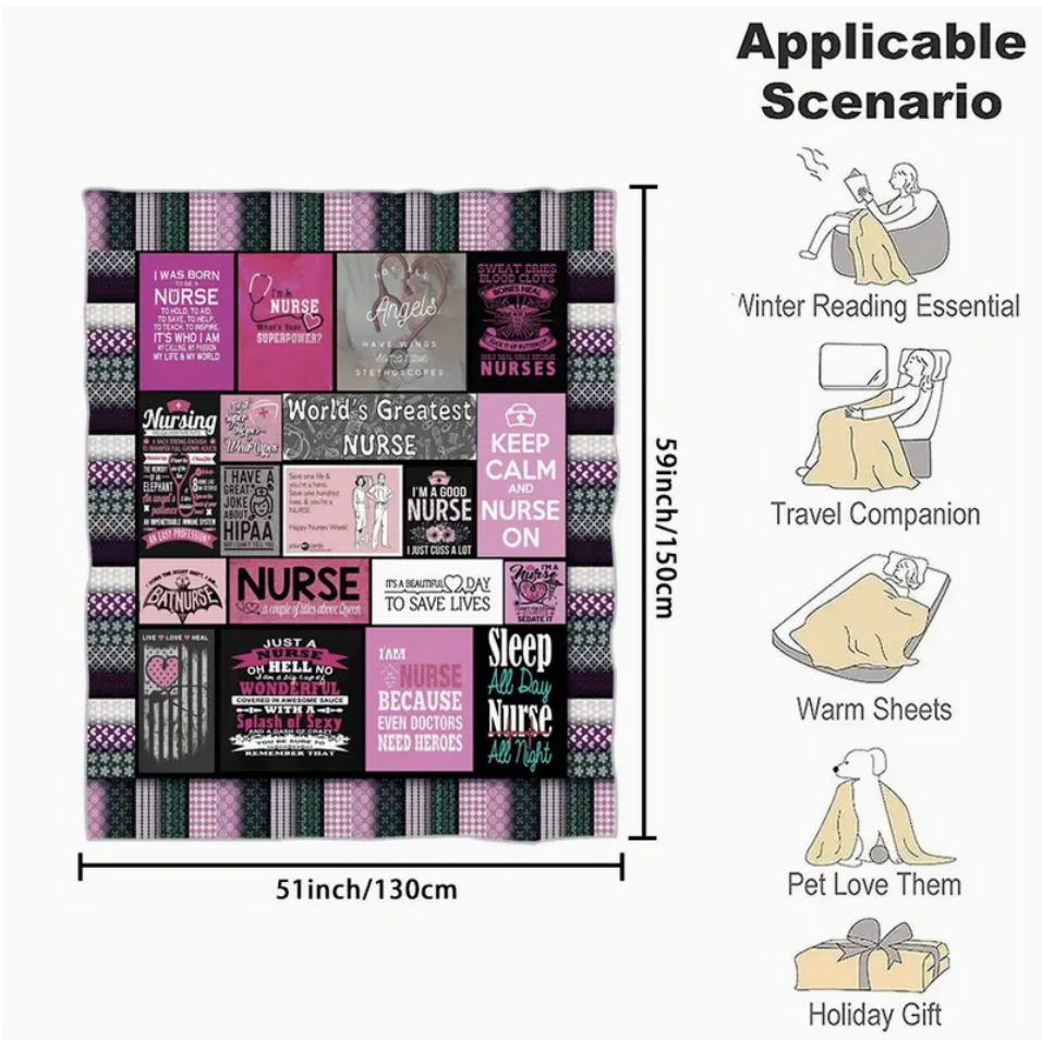 Soft and Cozy Nurse Printed Flannel Throw Blanket