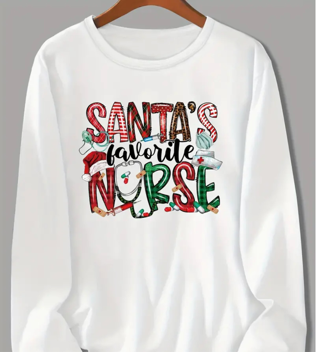 Nurse Holiday Casual Crew Neck Long Sleeve T-shirt