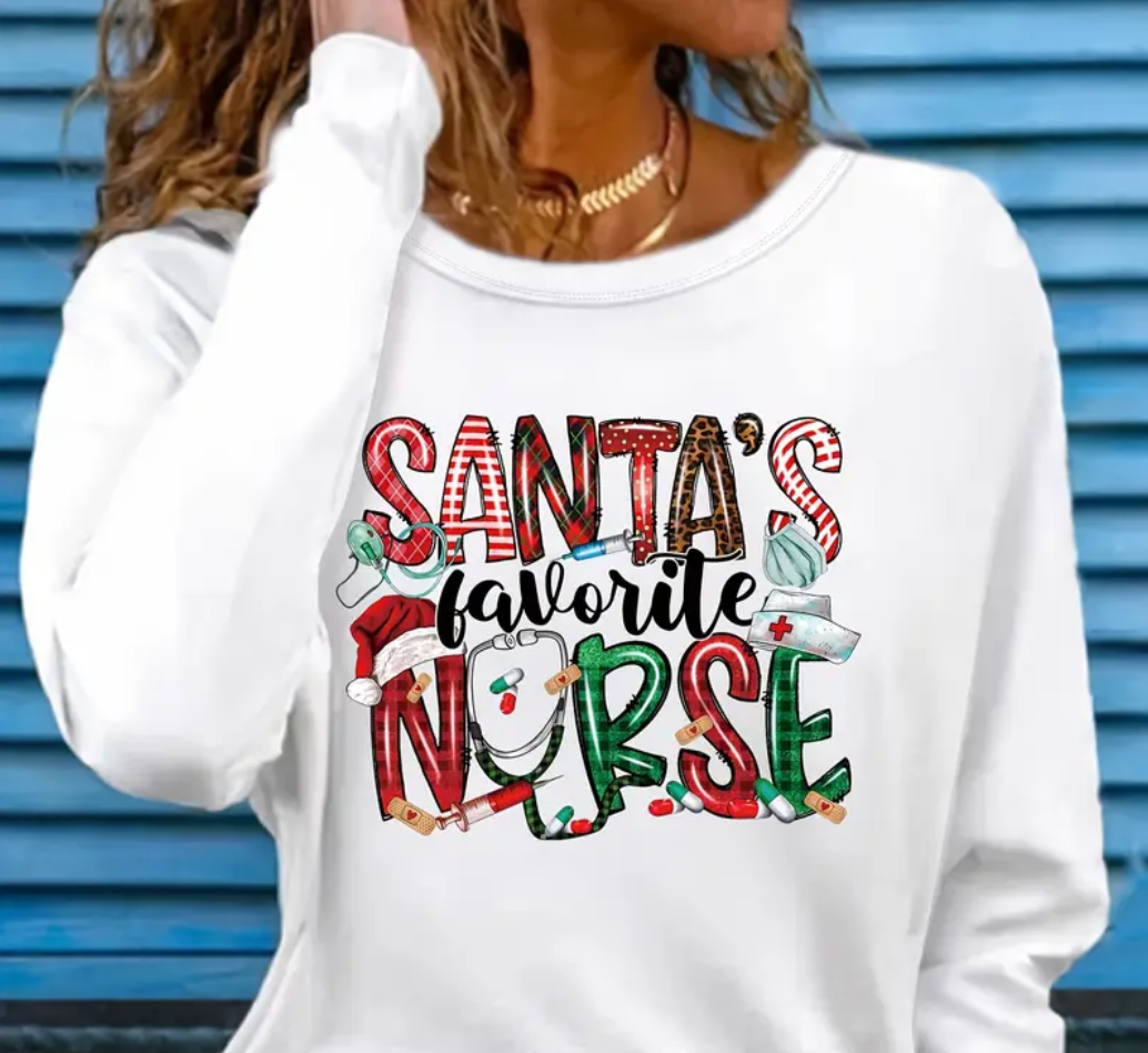 Nurse Holiday Casual Crew Neck Long Sleeve T-shirt